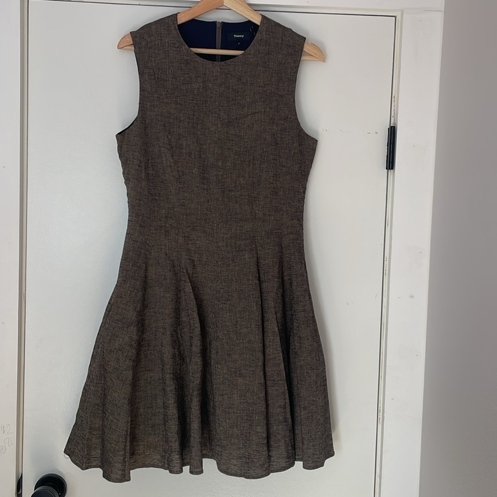 THEORY Solid-Hued Linen-Blend Fit-&-Flare Dress, Size 8 NWOT Excellent Condition - Picture 5 of 7